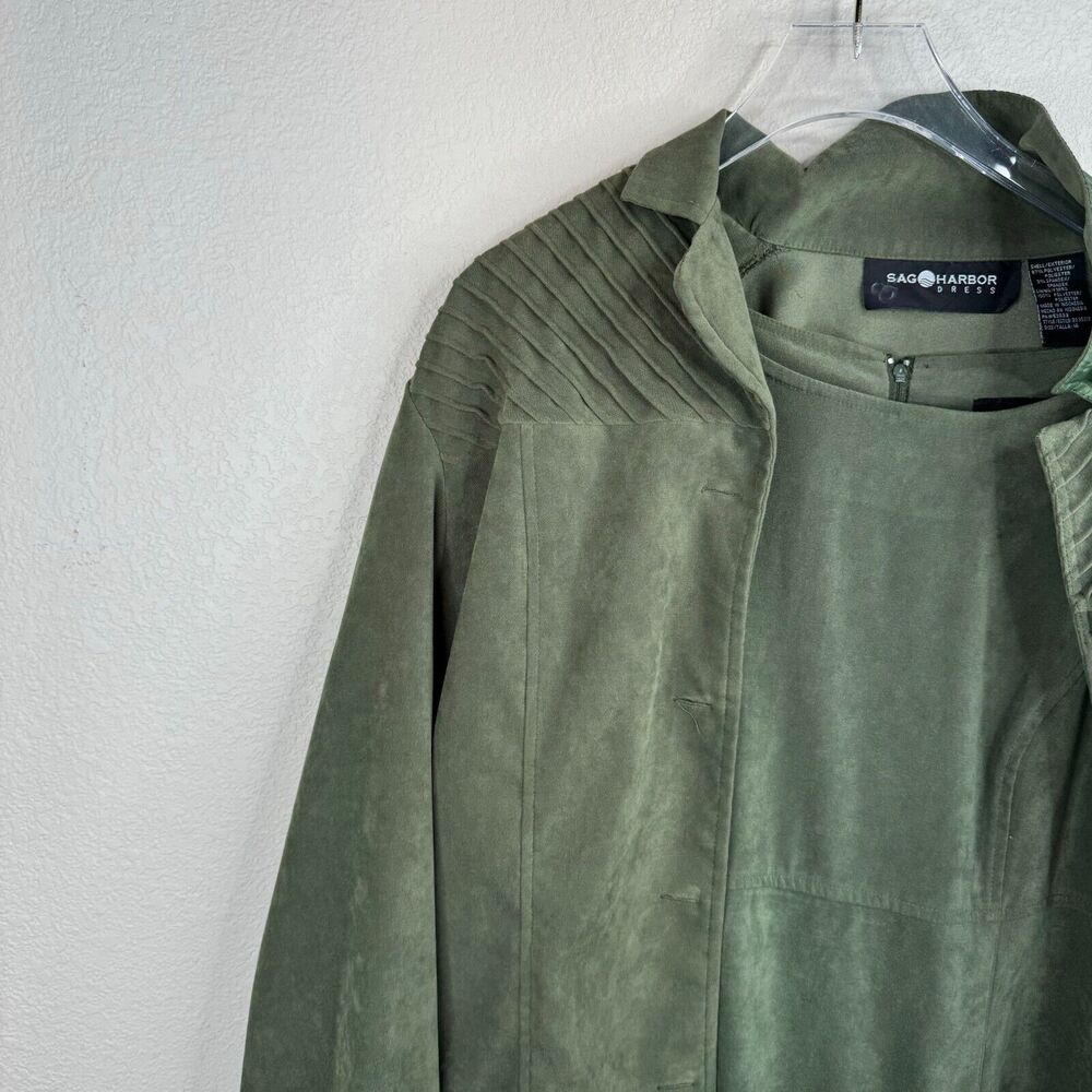 Sag Harbor‎ Women's Jacket & Dress 2 Piece Suit Set Solid Olive Green - Picture 2 of 15